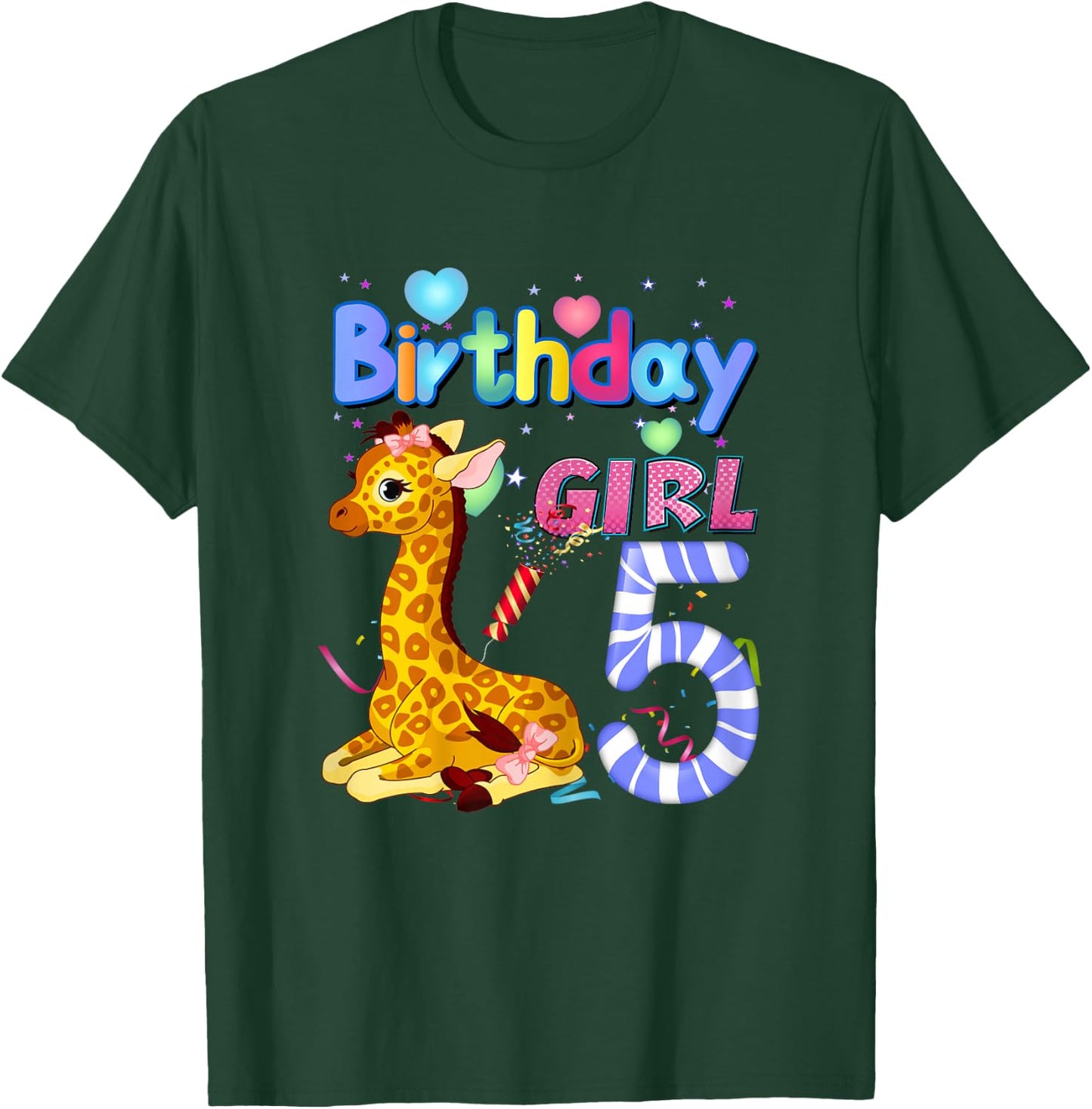 Giraffe Birthday For Girl 5th Giraffe Birthday 5 Year Old) T-Shirt - T-Shirt | Forest