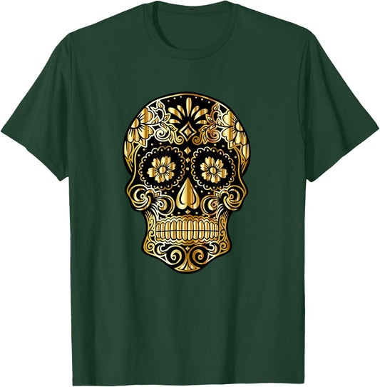 Skull in Gold Mexico Day of the Dead Golden Design , black T-Shirt - T-Shirt | Forest