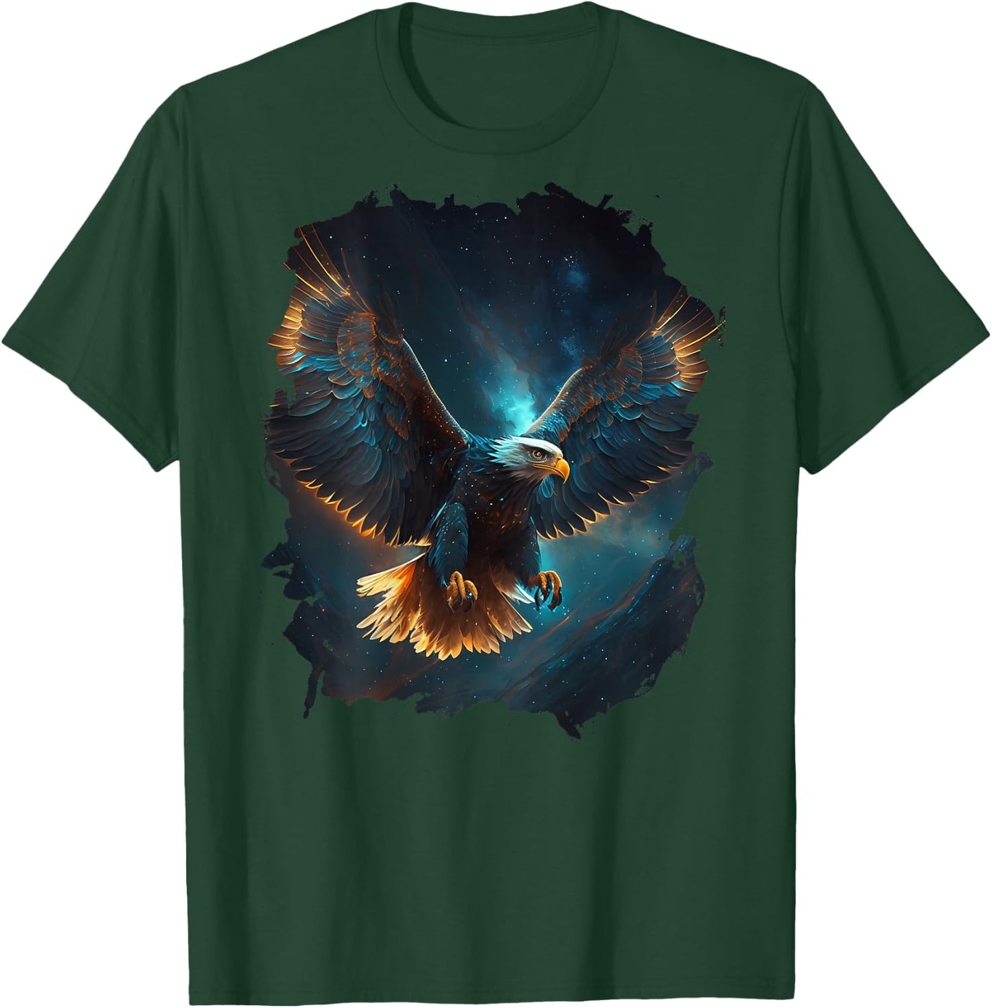 Backprint with German Text "Der Majestic Eagle im Sternen Himmel" (German Language), black T-Shirt - T-Shirt | Forest