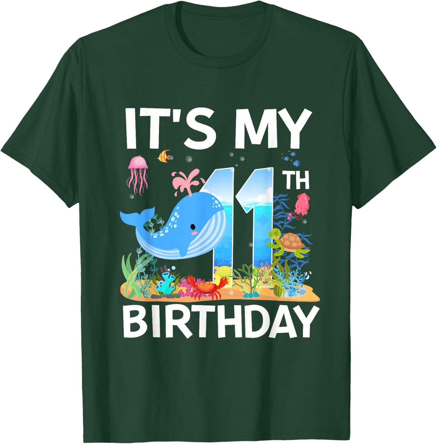 It's My 11th Birthday Whale Sea Animal Theme Party T-Shirt - T-Shirt | Forest