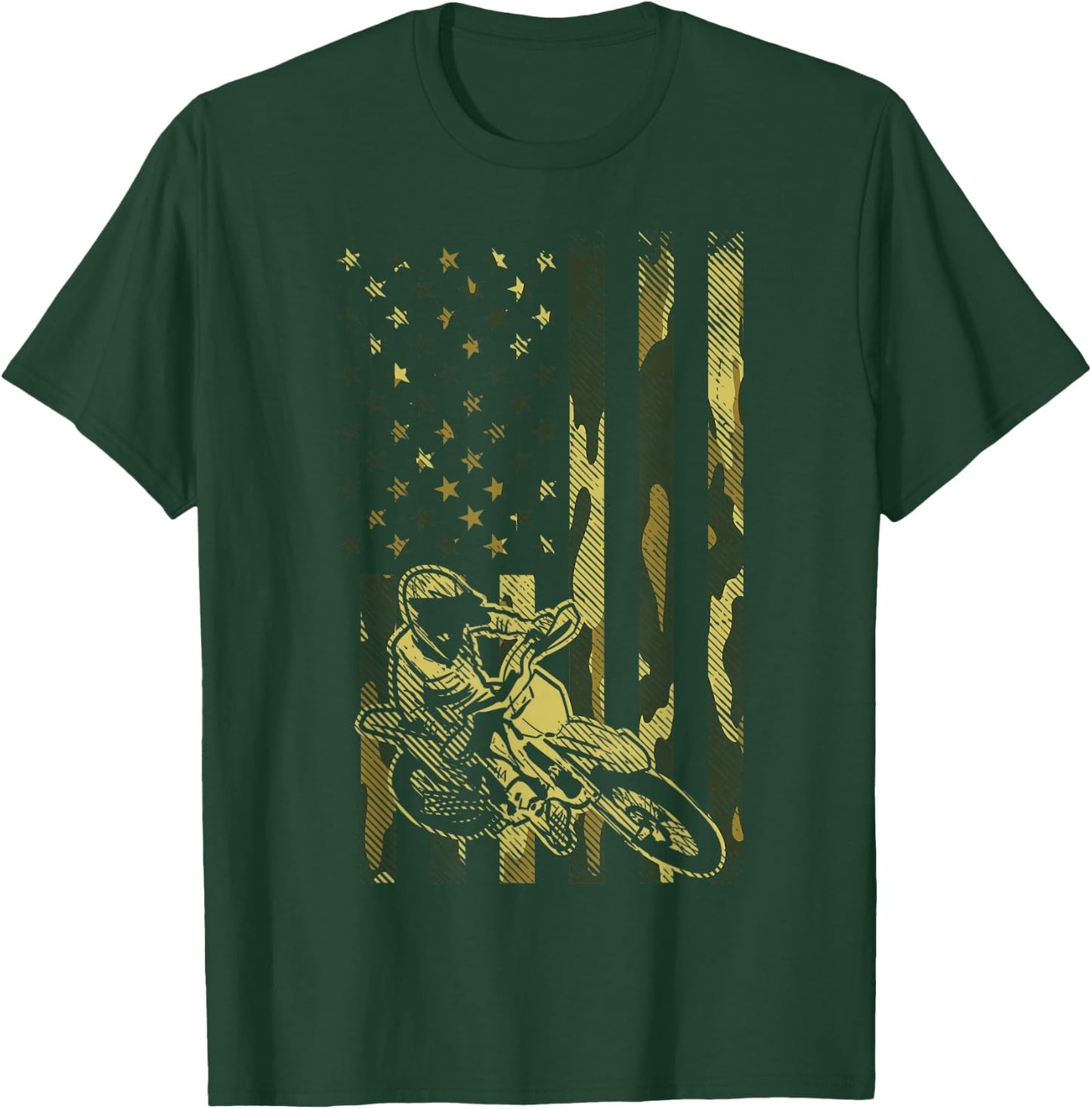 Camo American Flag Dirt Bike Vintage Motocross Racing Gift T-Shirt - T-Shirt | Forest