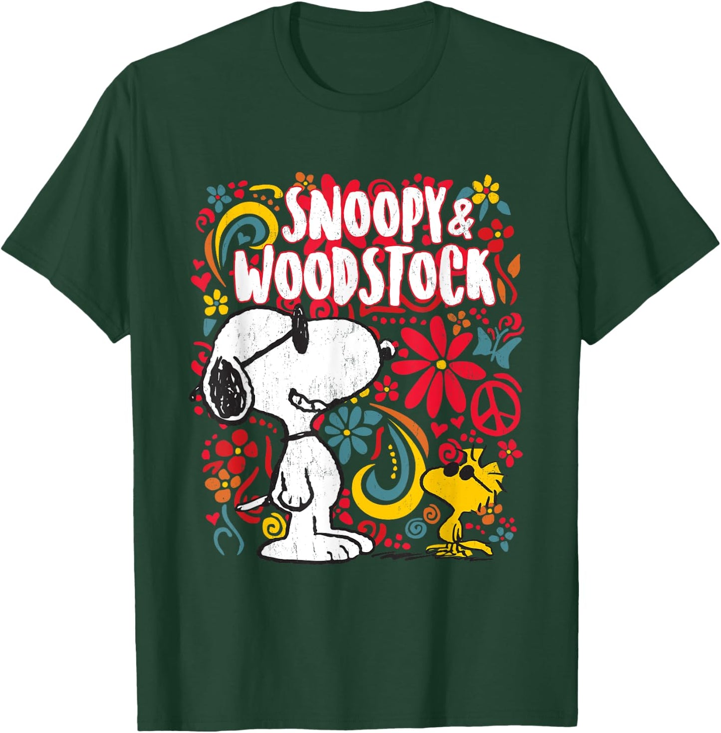 Peanuts Snoopy et Woodstock Motif floral années 70 T-Shirt - T-Shirt | Forest
