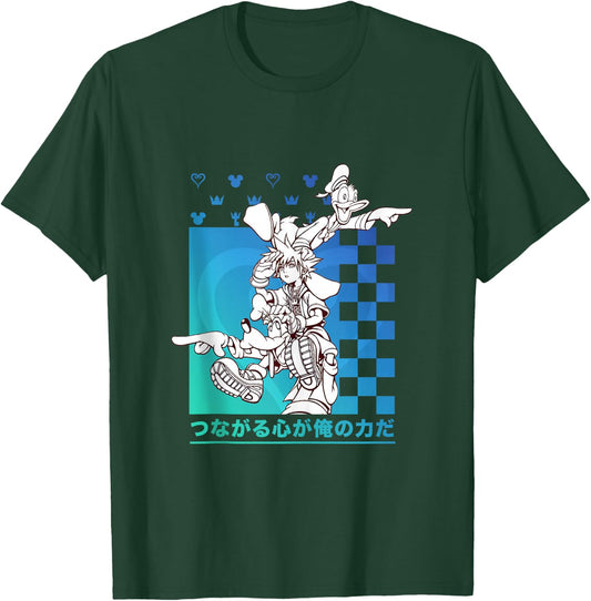 Disney Kingdom Hearts Sora Donald Goofy Kanji Checkerboard T-Shirt - T-Shirt | Forest