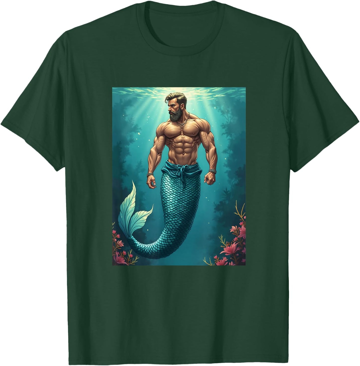 LGBTQ Transgender Gay Muscle Daddy Mermaid Gay Merman T-Shirt - T-Shirt | Forest
