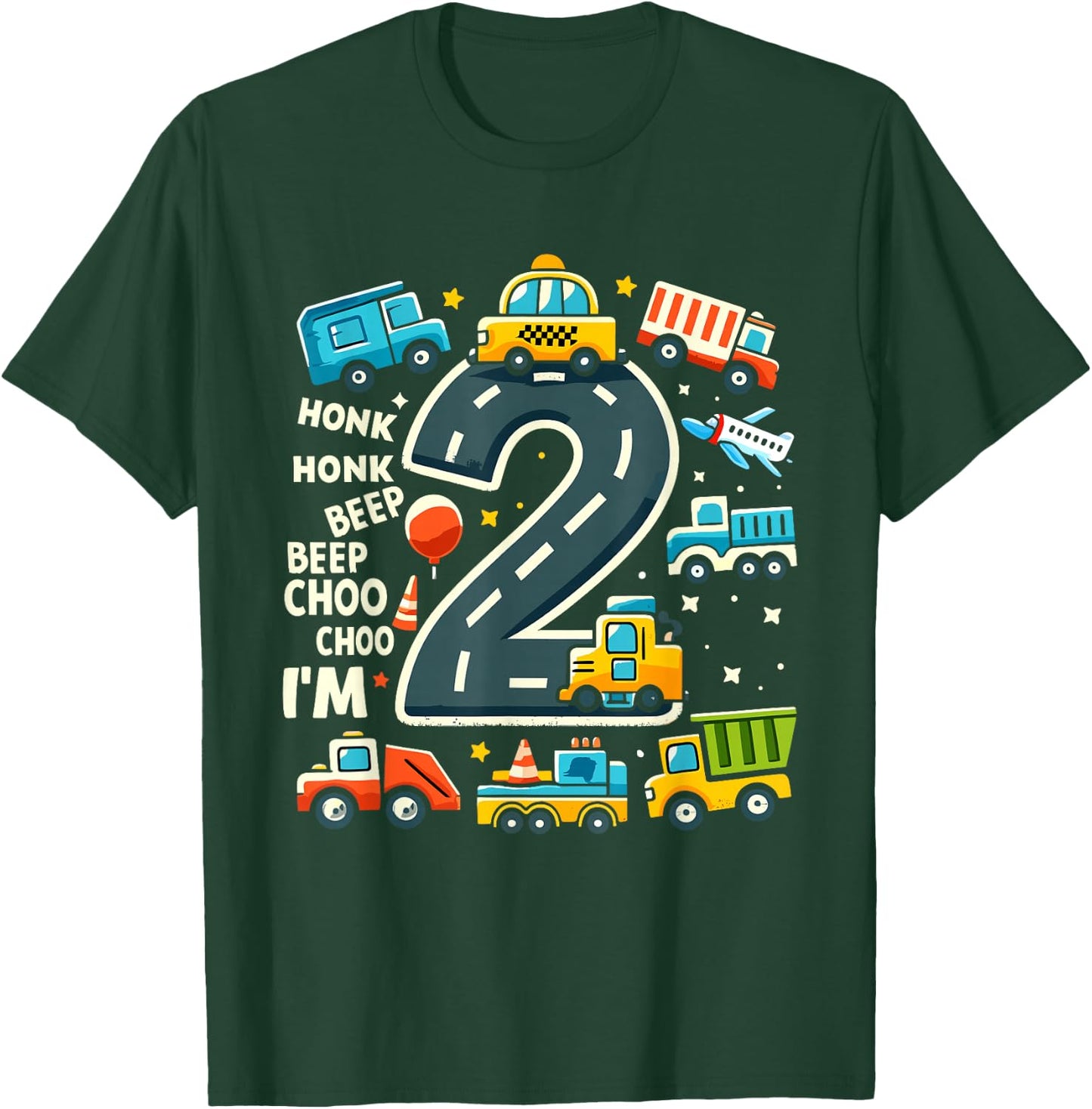 2 Year Old Birthday Boy Truck Car Transport , black T-Shirt - T-Shirt | Forest