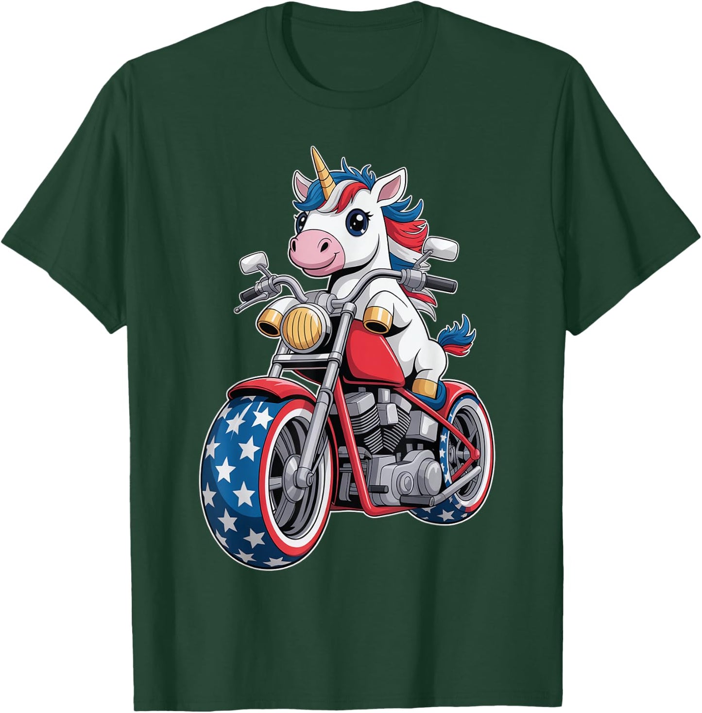 Kawaii Unicorn on Motorcycle T-Shirt - T-Shirt | Forest