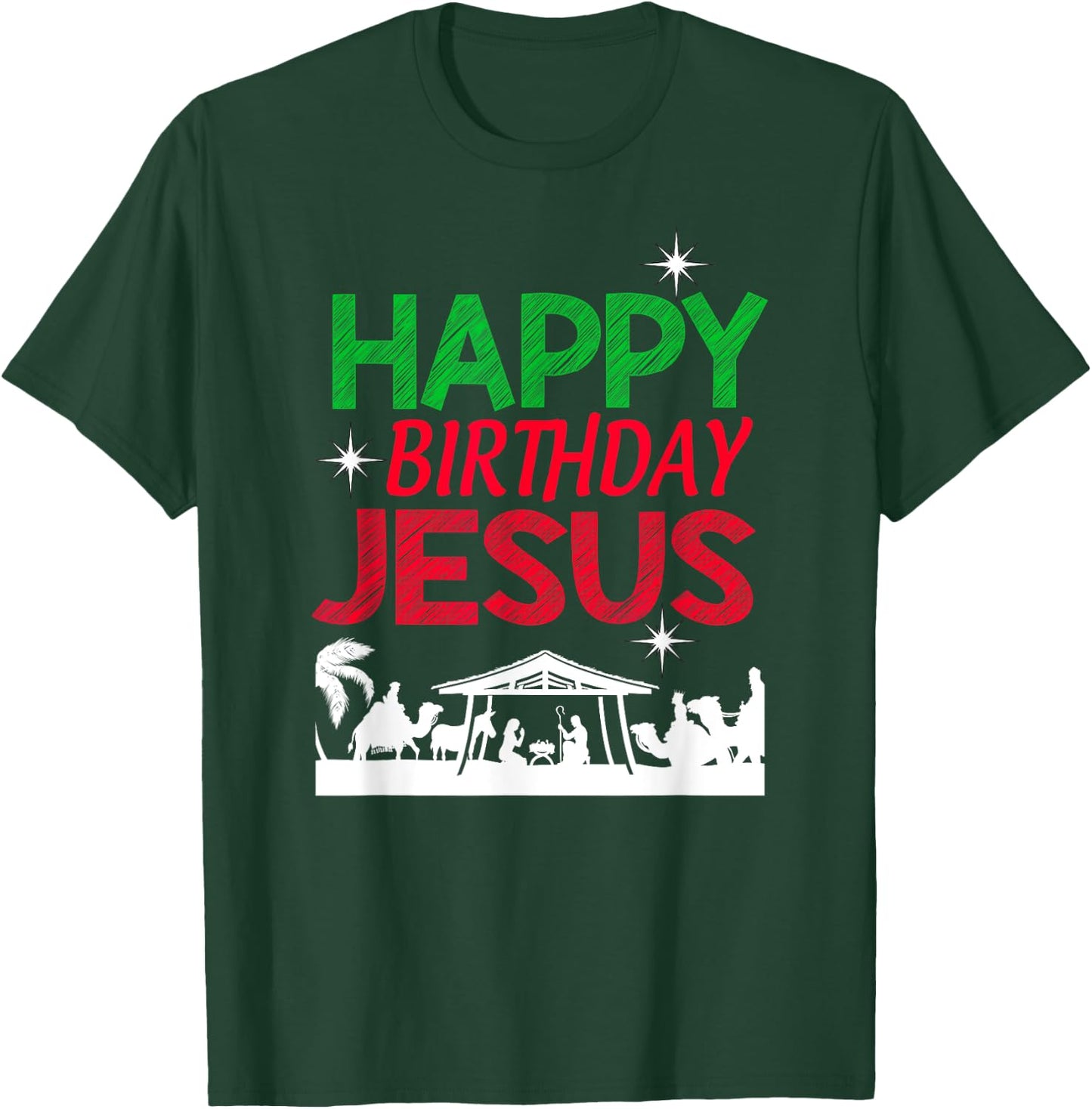 Happy Birthday Jesus Christian Christmas Religious Nativity T-Shirt - T-Shirt | Forest
