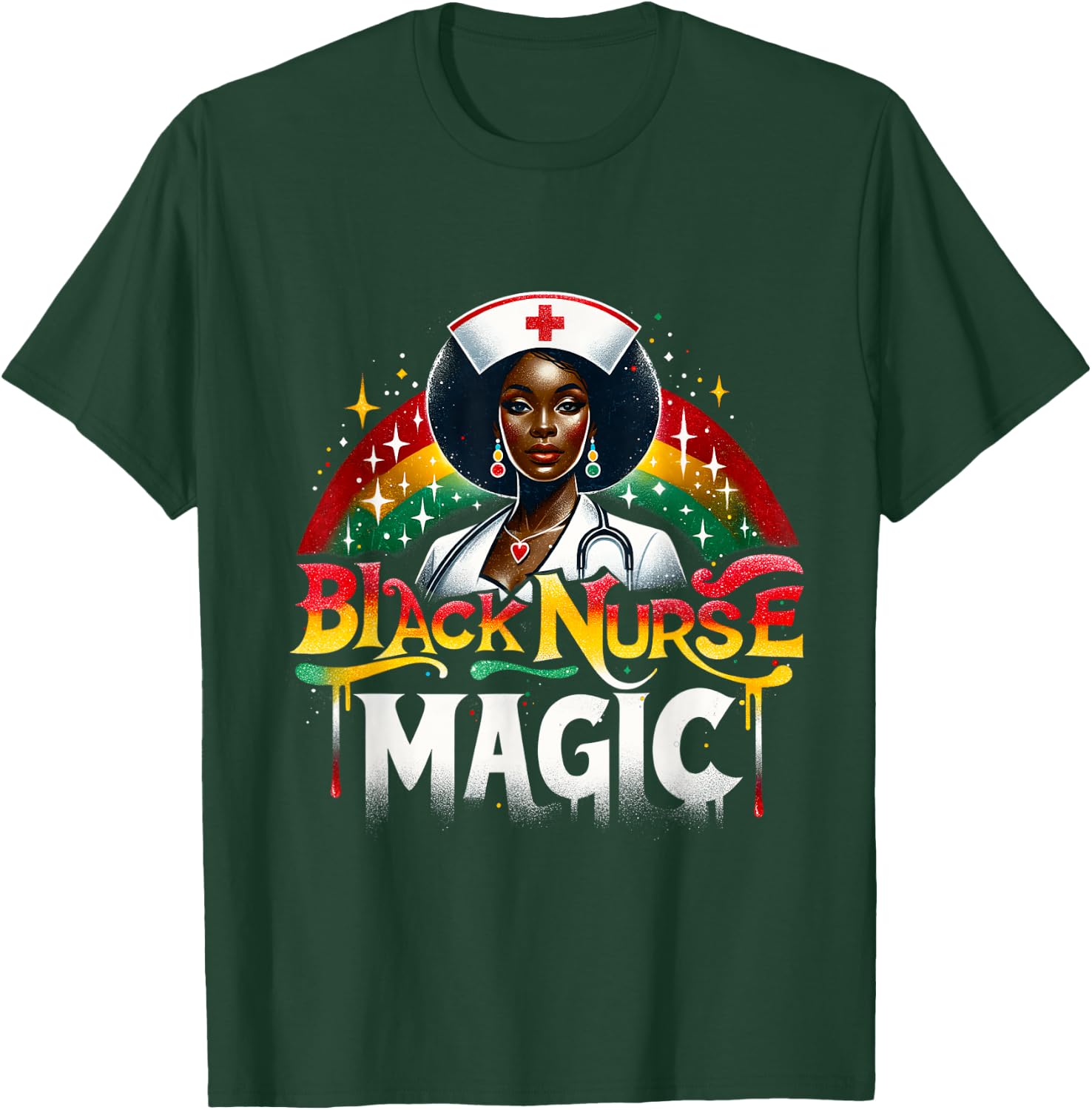 Black Nurse Afro Nurse Queen Black Women Magic Black History T-Shirt - T-Shirt | Forest