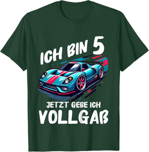 Children's 5th Birthday with German Text "Ich bin 5 Jahre jetzt gebe ich Vollgaß" [German, black T-Shirt - T-Shirt | Forest