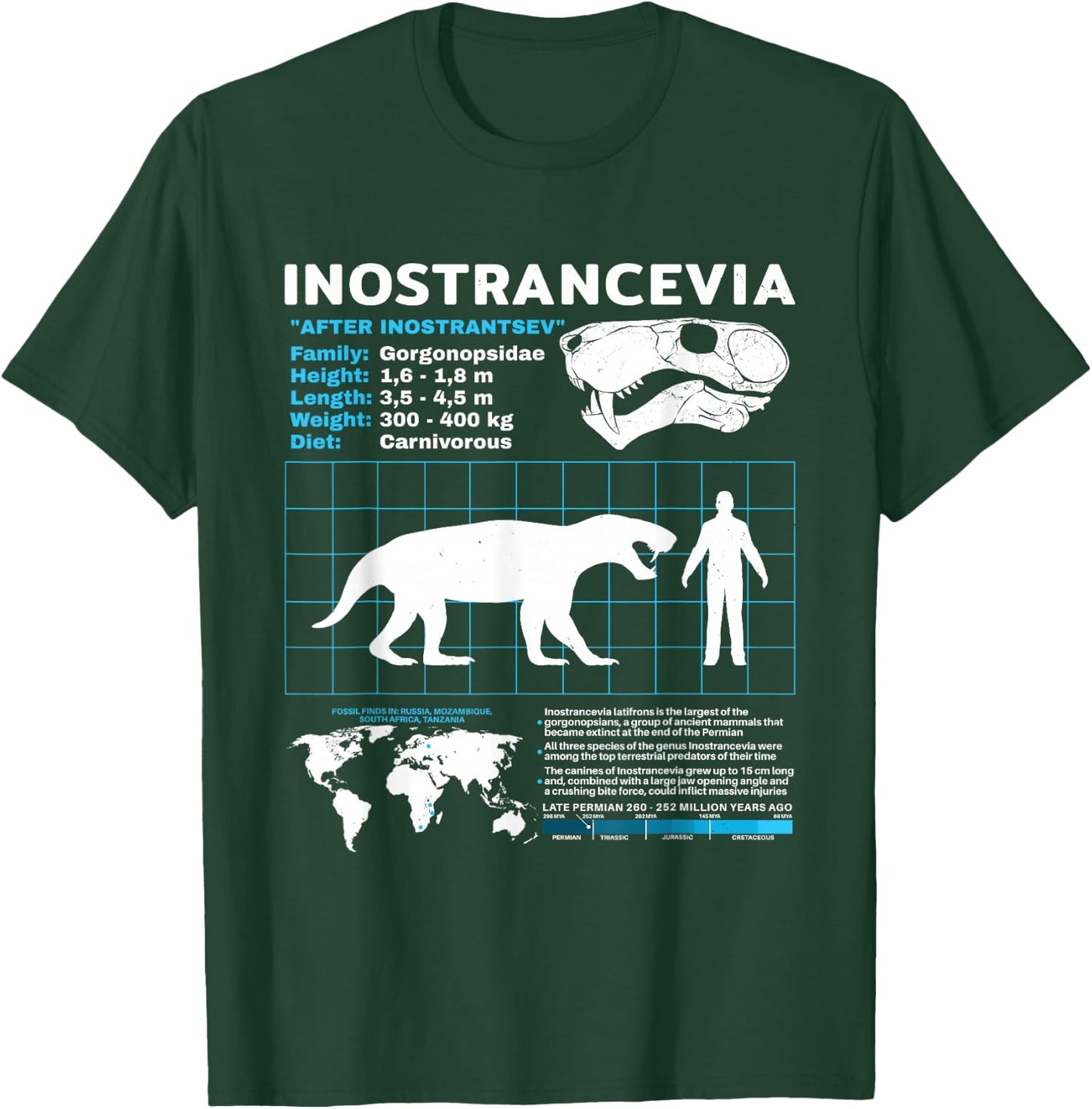 Inostrancevia Fact Sheet Skull Fossil T-Shirt - T-Shirt | Forest