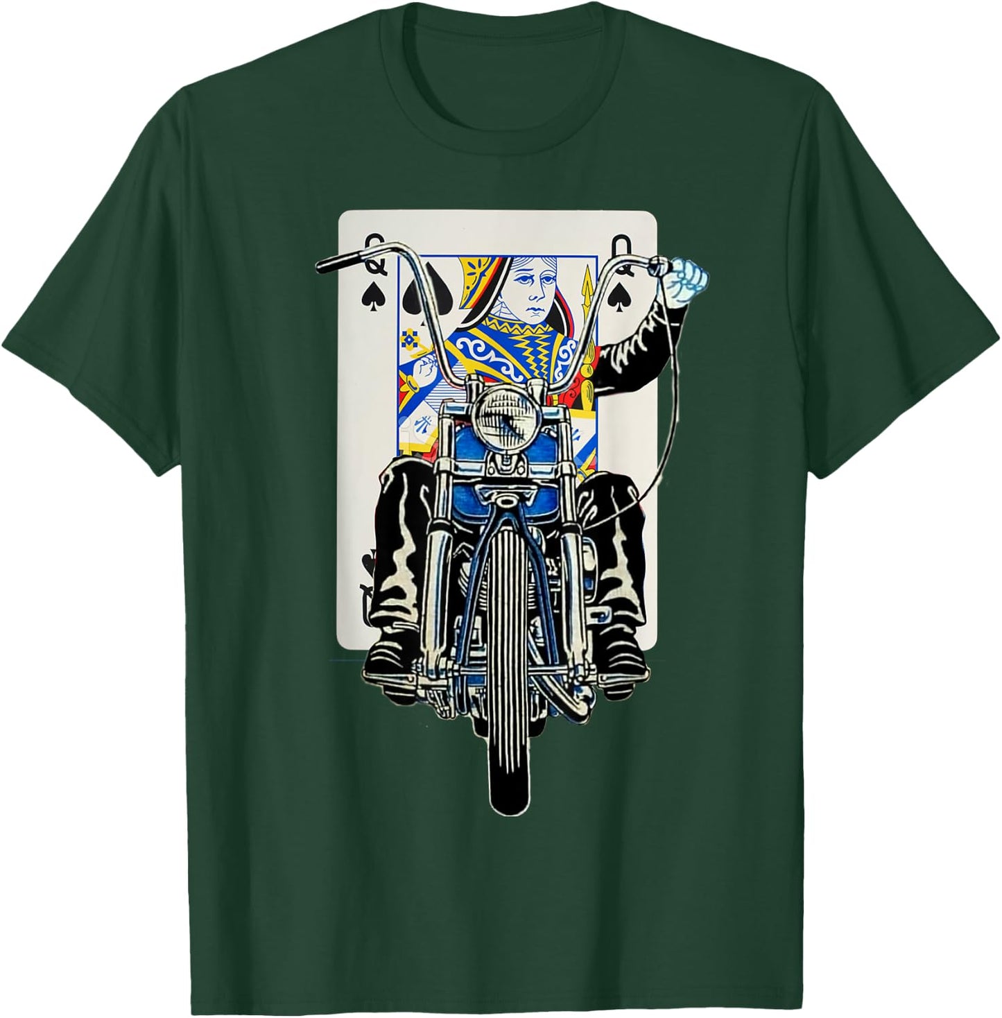 Biker Queen of Spades Playing Card Rider Motorcycle T-Shirt - T-Shirt | Forest