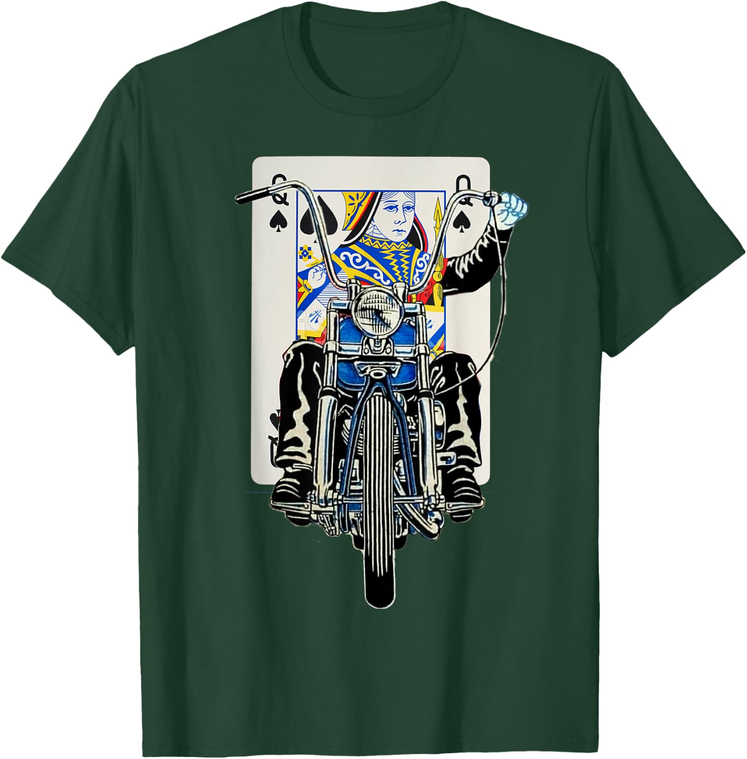 Biker Queen of Spades Playing Card Rider Motorcycle T-Shirt - T-Shirt | Forest