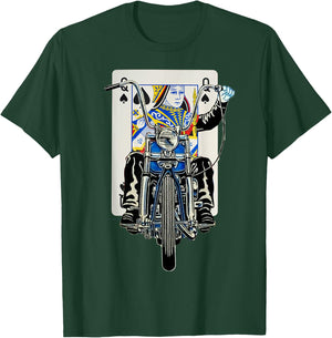 Biker Queen of Spades Playing Card Rider Motorcycle T-Shirt - T-Shirt | Forest