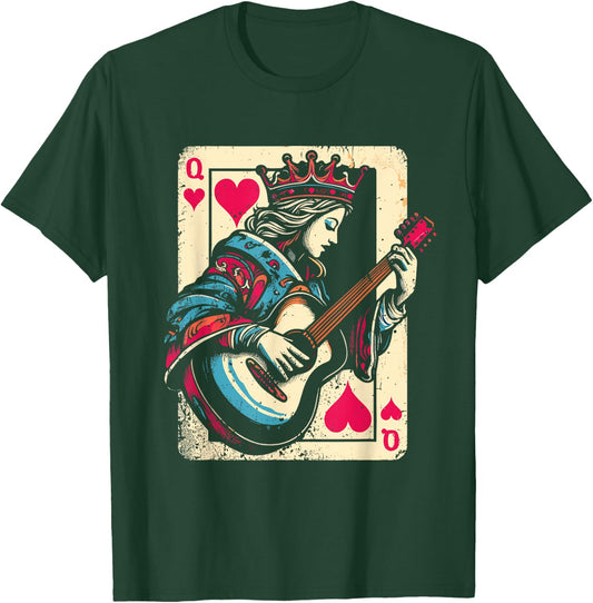 Queen of Hearts Guitarist - Vintage Guitar Card Game Lover T-Shirt - T-Shirt | Forest