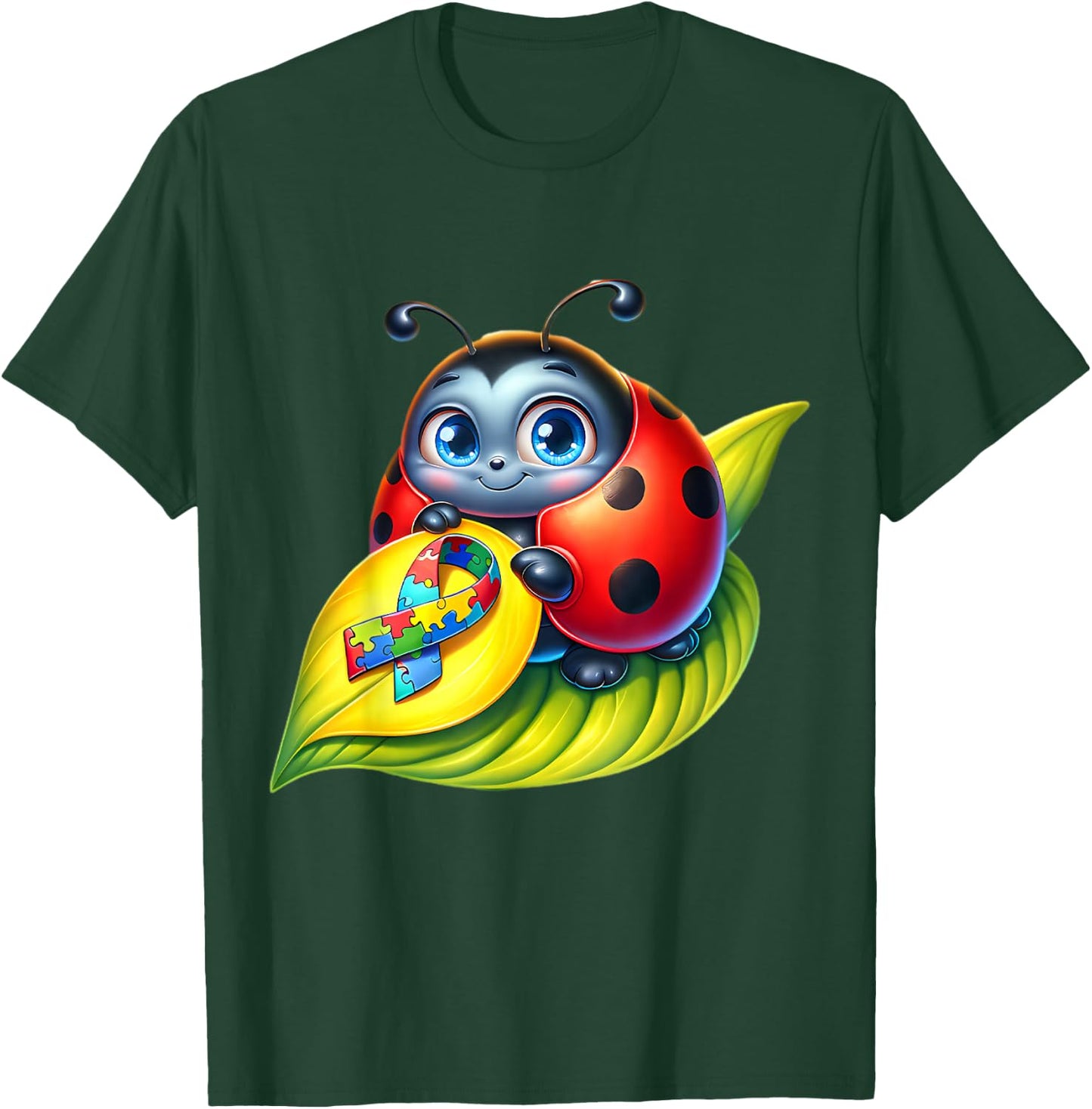 Autism Awareness Cute Ladybug Yellow Red Blue Bug Ribbon T-Shirt - T-Shirt | Forest