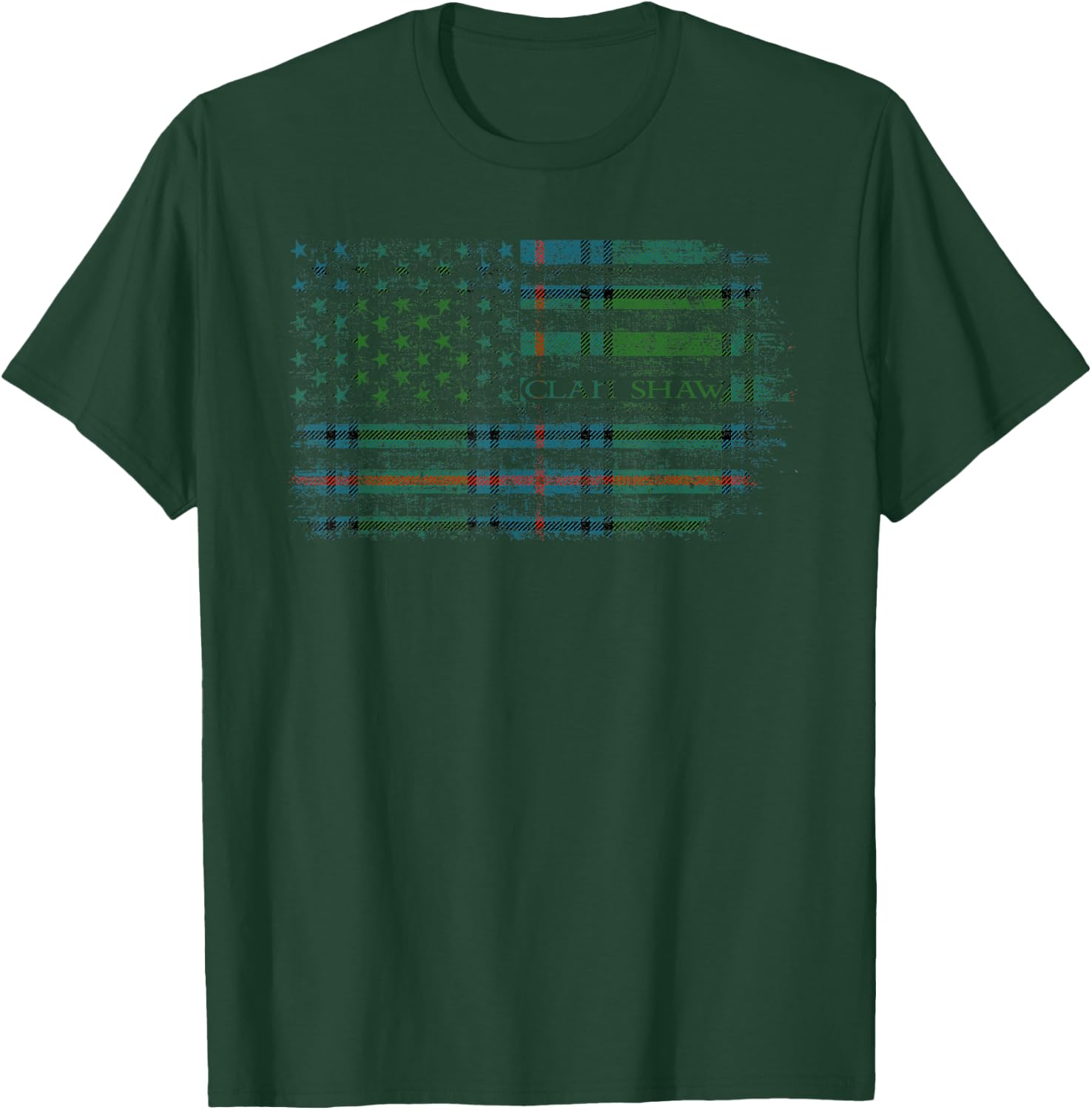 Clan Shaw Scottish tartan US flag kilt Scotland T-Shirt - T-Shirt | Forest