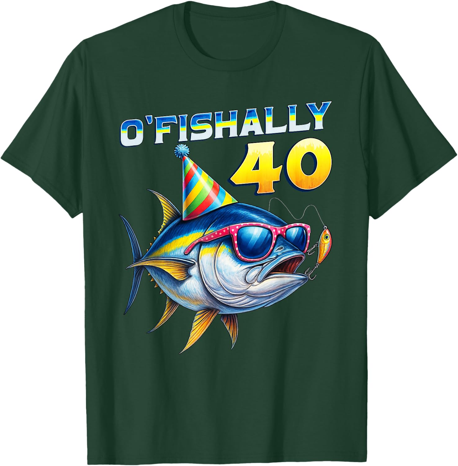 O'fishally 40 Year Old Funny Fishing 40th Birthday Tuna Fish T-Shirt - T-Shirt | Forest
