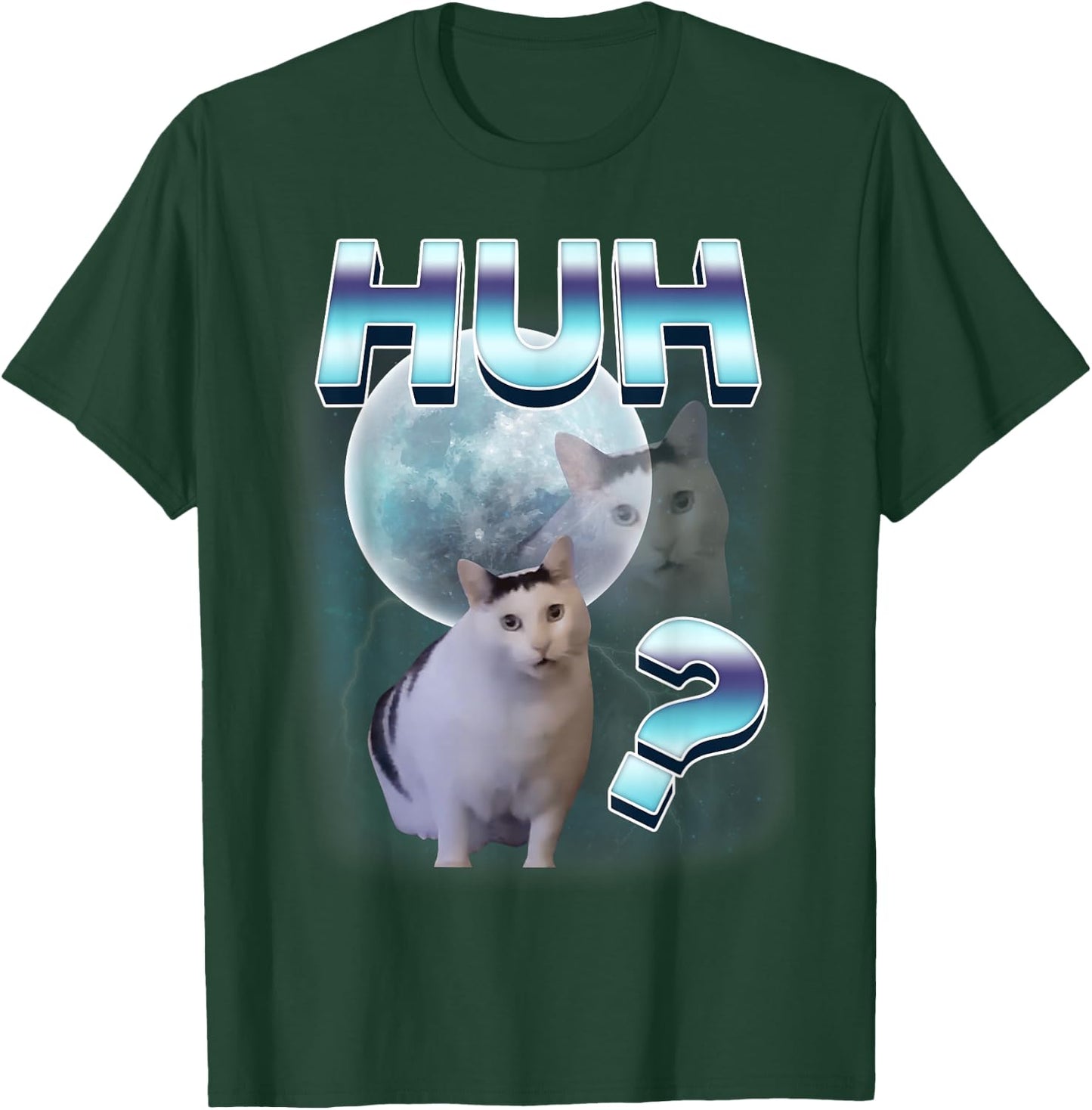 Huh? Funny Confused Cat Moon Meme Funny Space Cats Stupid T-Shirt - T-Shirt | Forest