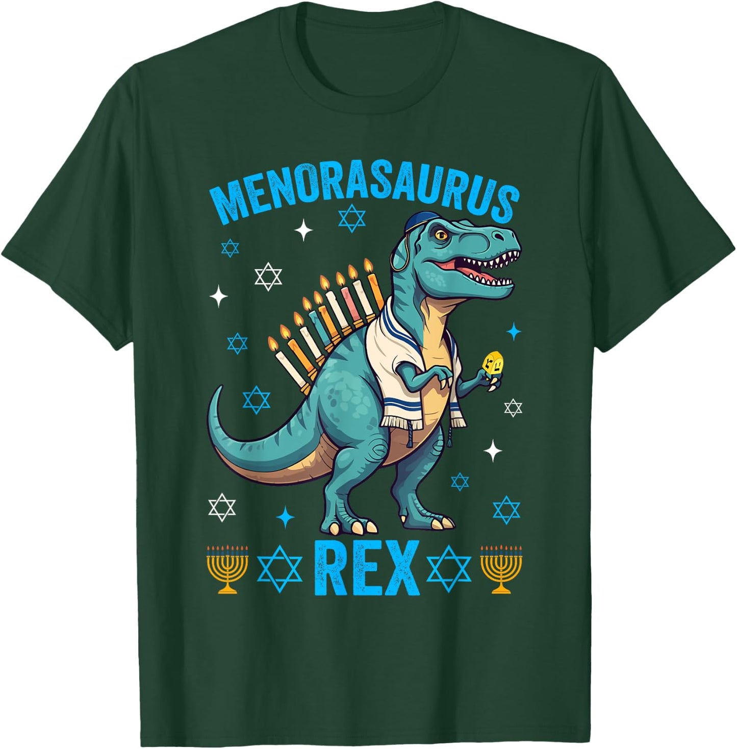 Funny Hanukkah Menorasaurus Trex Dinosaur Jewish Chanukah T-Shirt - T-Shirt | Forest