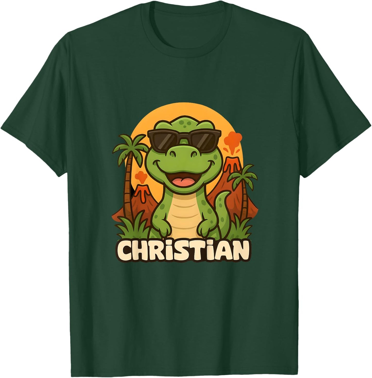 Kids Christian - Dinosaur T-Rex Themed Design with Name for Kids T-Shirt - T-Shirt | Forest