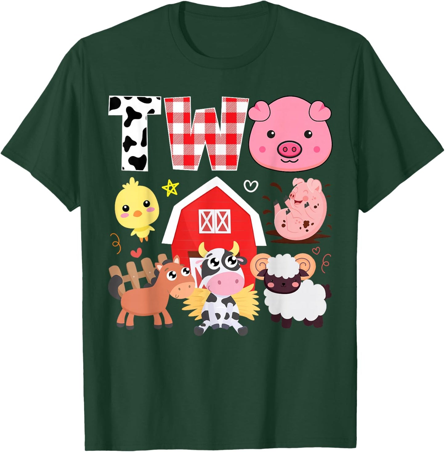 2nd Birthday Two Year Old Farm Theme Animals Birthday Party T-Shirt - T-Shirt | Forest