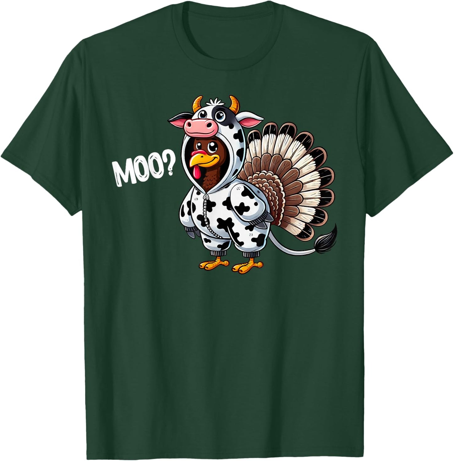 Turkey Moo Funny Thanksgiving Fake Cow Costume Halloween T-Shirt - T-Shirt | Forest