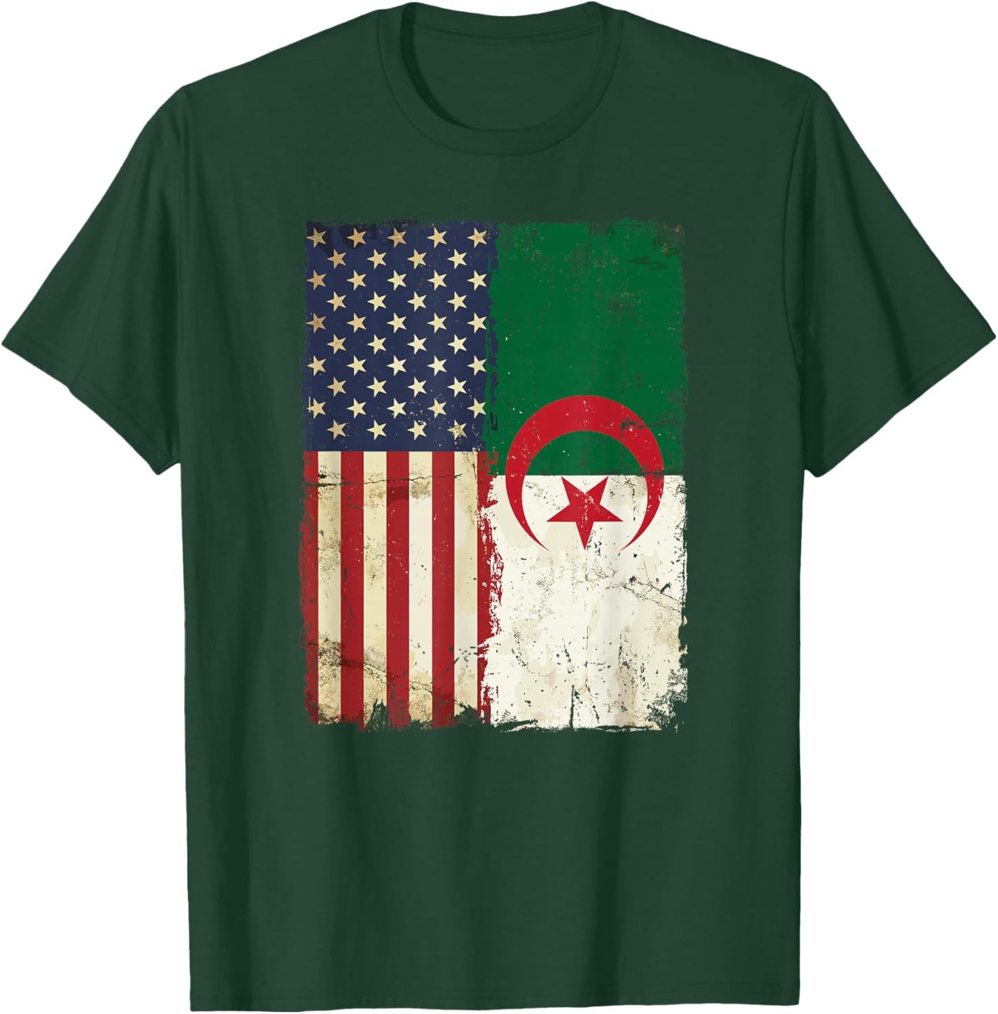 Algerian American Flag Pride Heritage Patriotic Vintage T-Shirt - T-Shirt | Forest