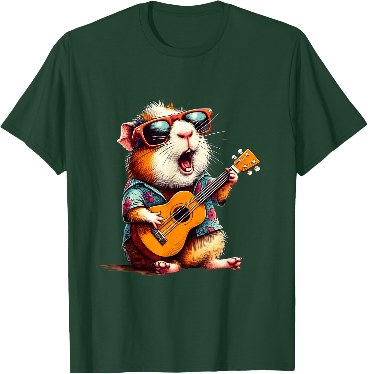 Guinea Pig Wearing a Hawaiian Shirt, Playing a Ukulele T-Shirt - T-Shirt | Forest