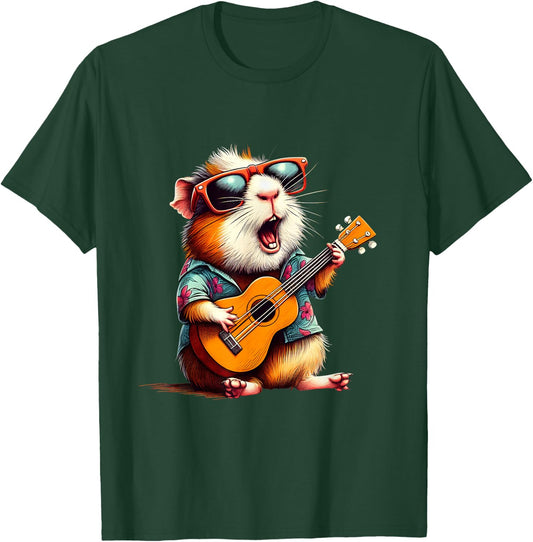 Guinea Pig Wearing a Hawaiian Shirt, Playing a Ukulele T-Shirt - T-Shirt | Forest