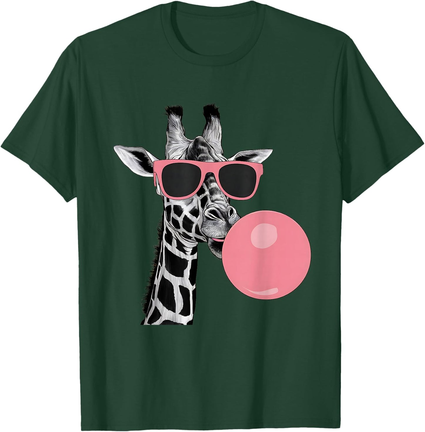 Funny Cool Giraffe Pink Bubble Gum and Pink Sunglasses Cute T-Shirt - T-Shirt | Forest