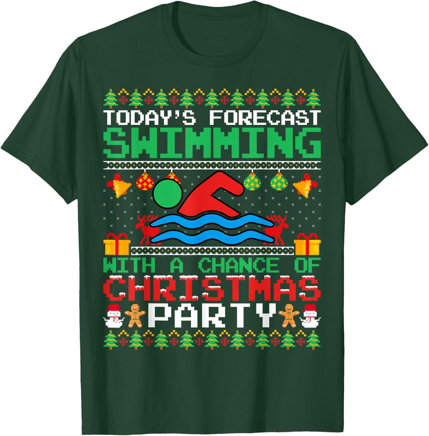 Swimming Christmas Party Swim Swimmer Christmas Ugly Style T-Shirt - T-Shirt | Forest