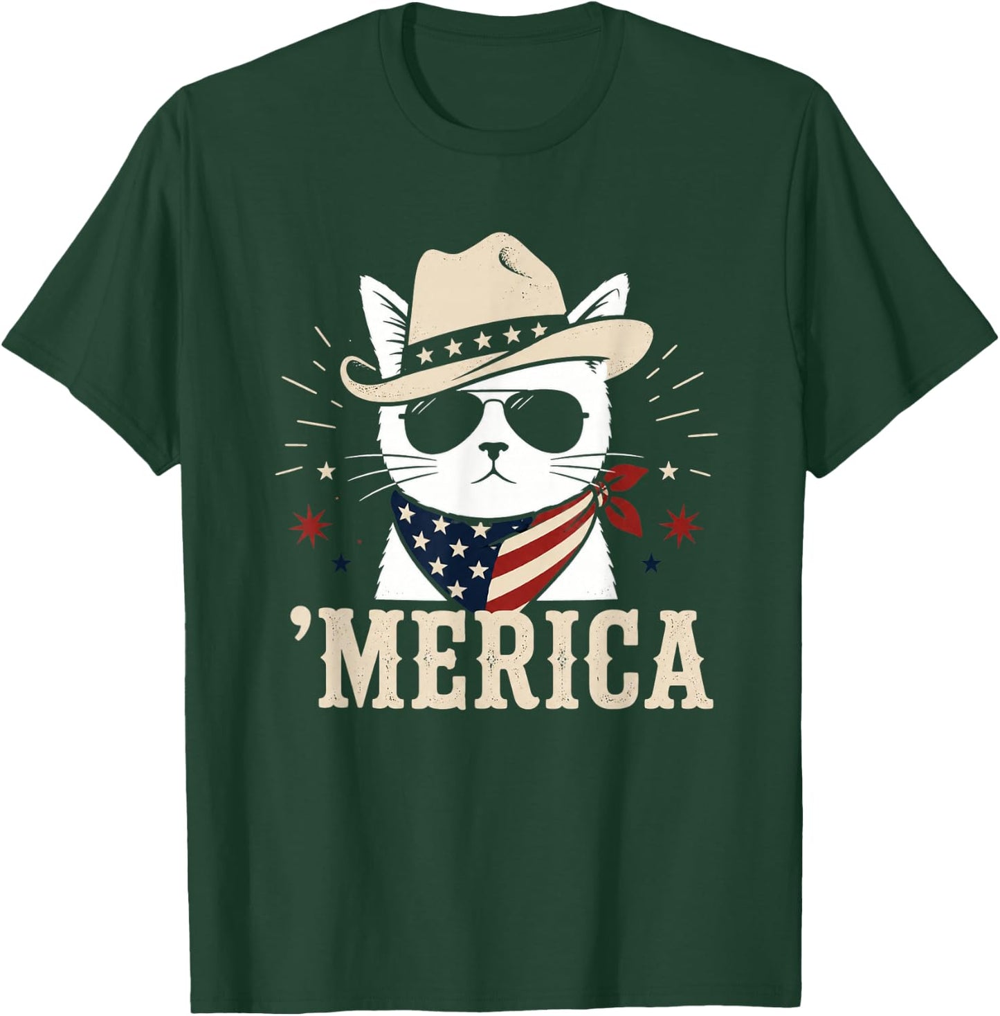 USA Merica Cat 4th of July Funny Patriotic T-Shirt - T-Shirt | Forest