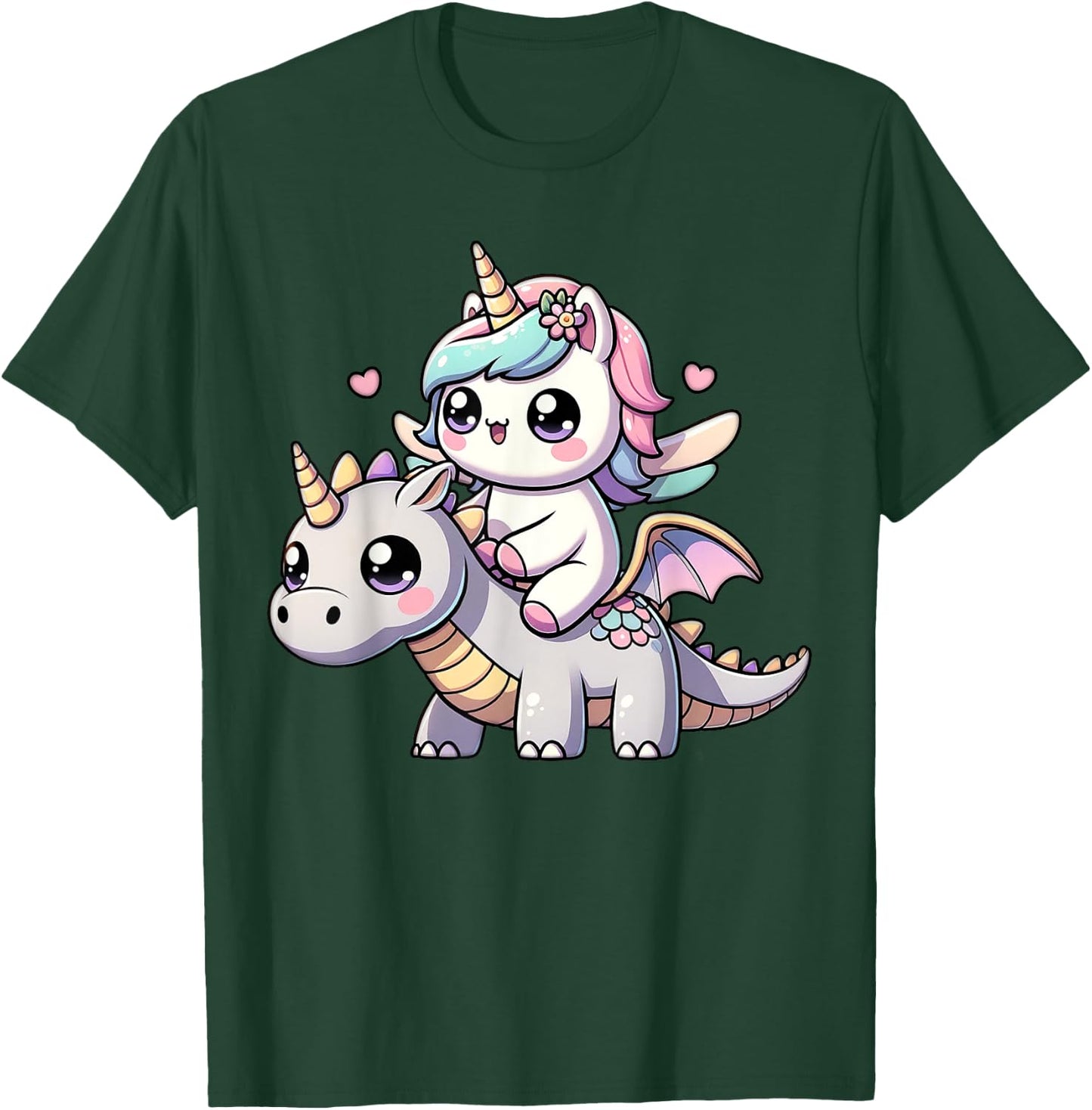 Kawaii Unicorn Dragon Ride Magical Fantasy Adventure T-Shirt - T-Shirt | Forest