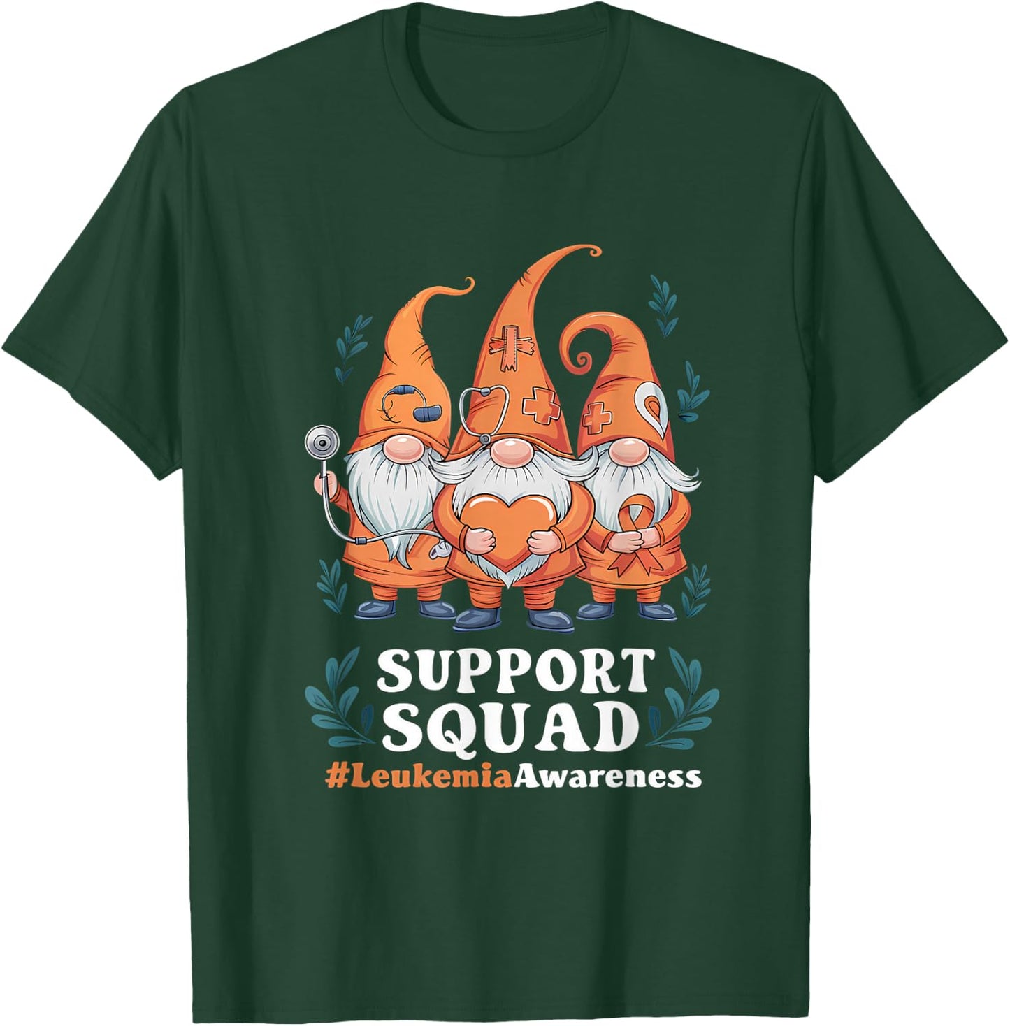 Leukemia Cancer Awareness Gnome Support Squad Orange Ribbon T-Shirt - T-Shirt | Forest