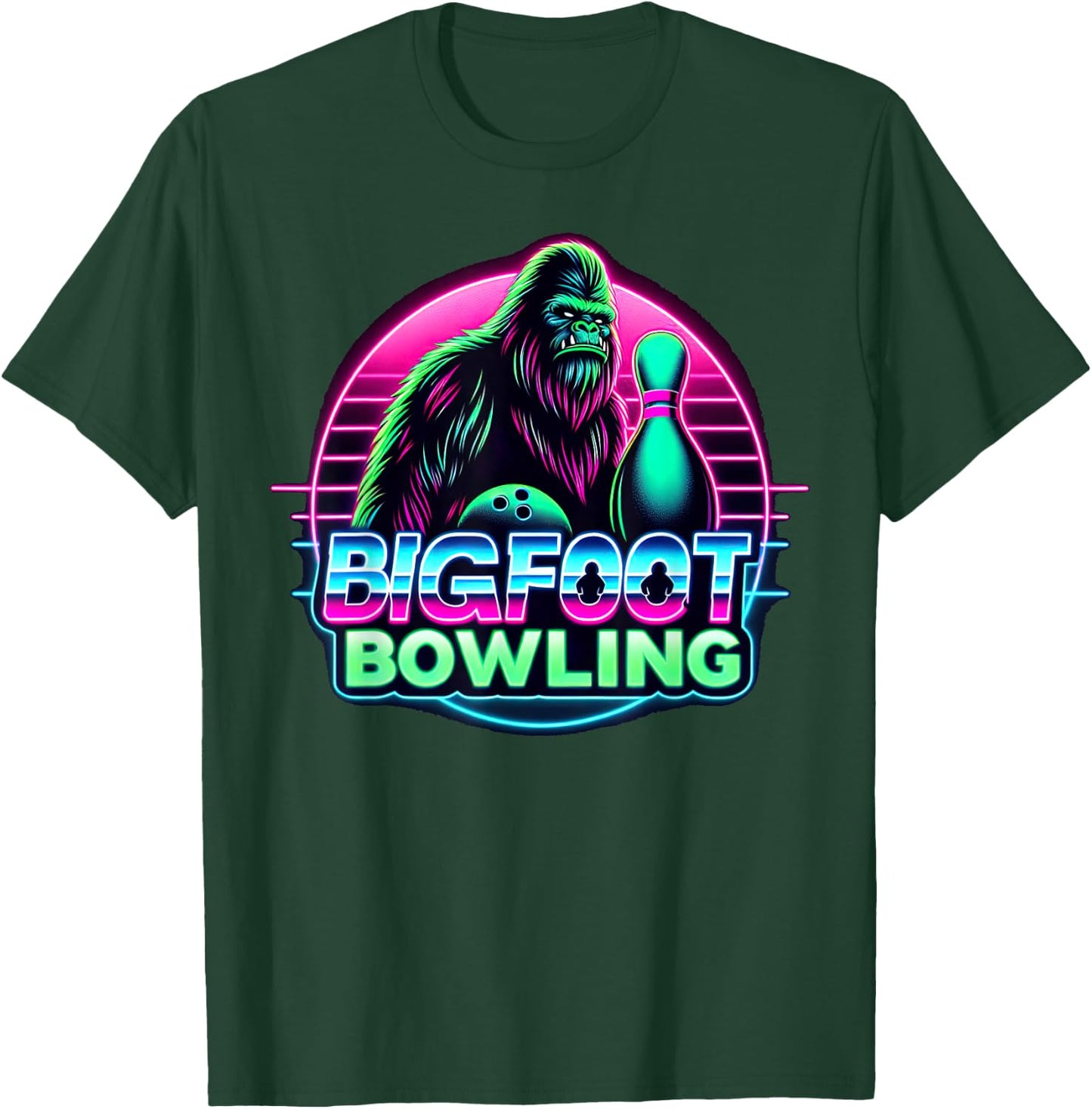 Bigfoot Bowling Funny Sasquatch Bowler Alley Pin Graphic T-Shirt - T-Shirt | Forest