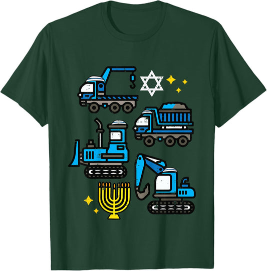 Hanukkah Construction Trucks Chanukah Boys Kids Toddlers T-Shirt - T-Shirt | Forest