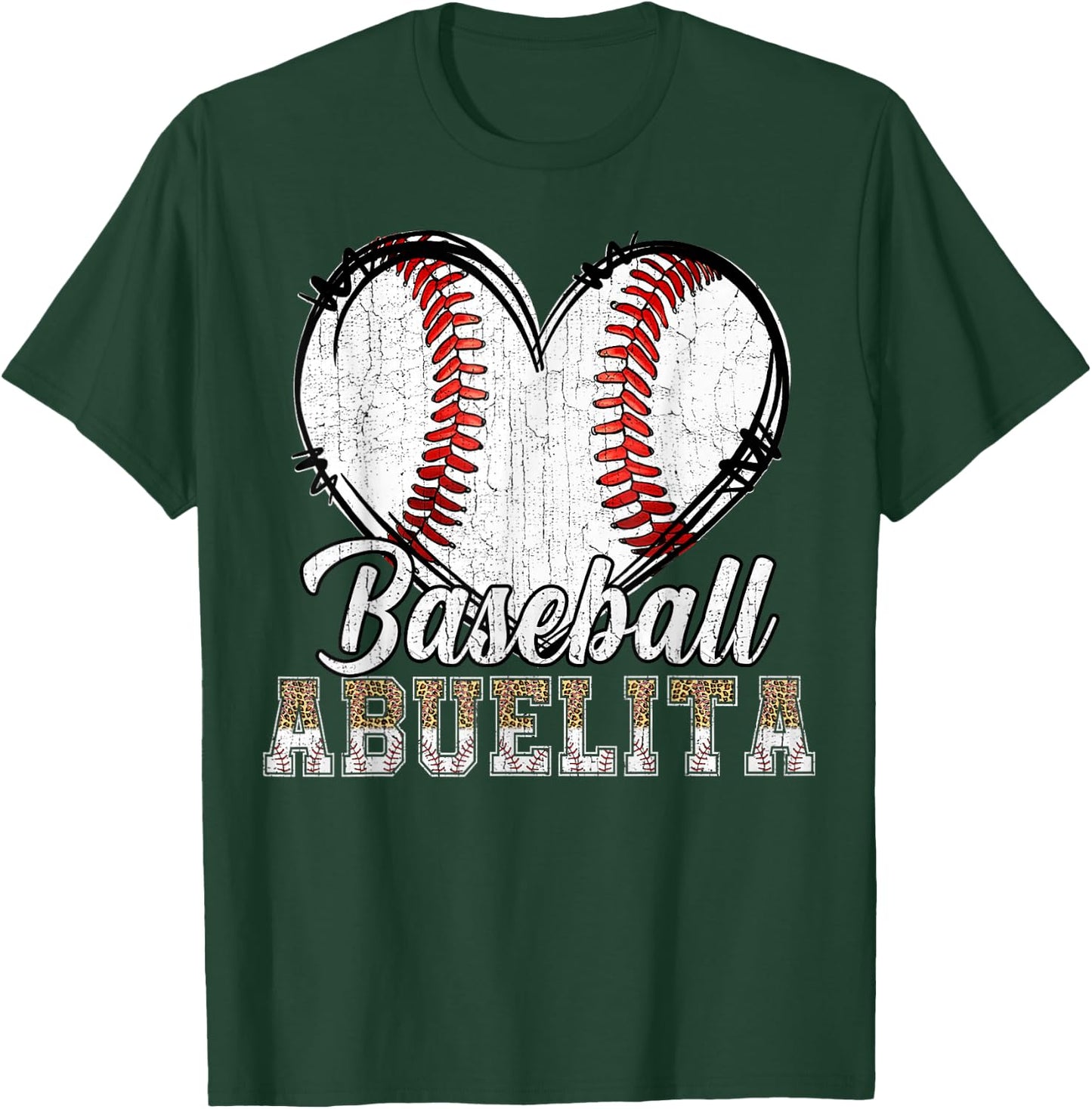 Softball Baseball Abuelita Heart Leopard Print Mother's Day T-Shirt - T-Shirt | Forest