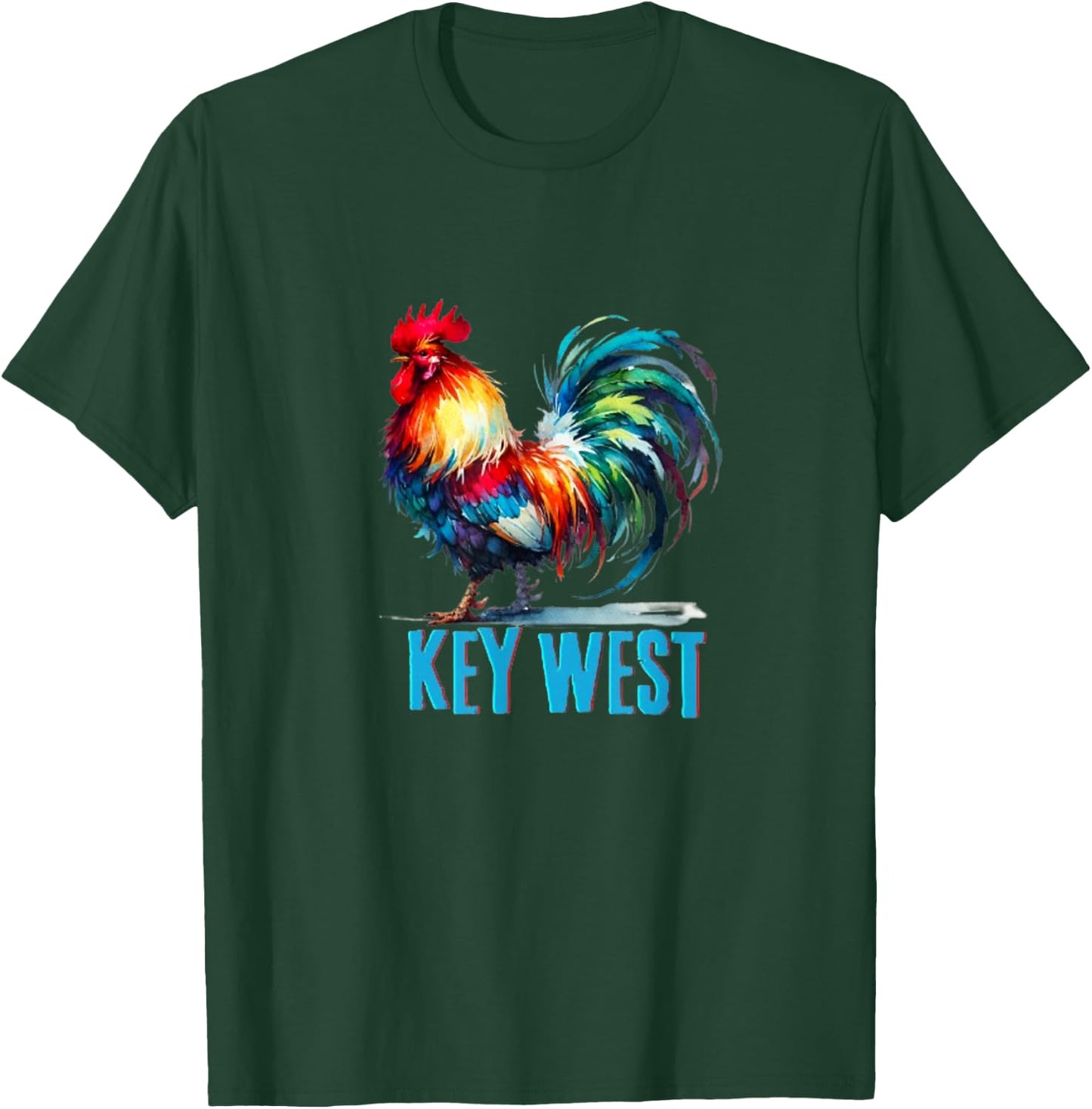 Key West Colorful Rooster Florida Keys T-Shirt - T-Shirt | Forest