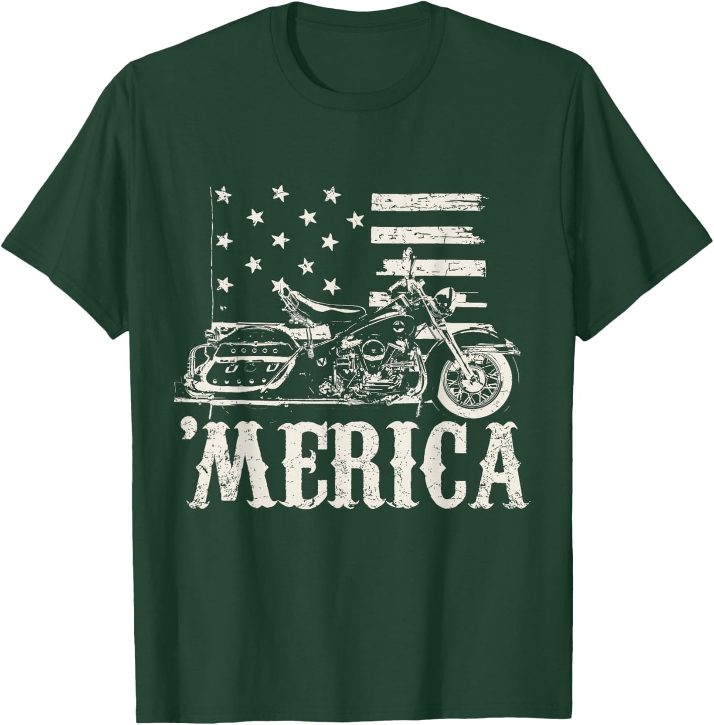 Vintage American Motorcycle with flag 'Merica biker shirt T-Shirt - T-Shirt | Forest