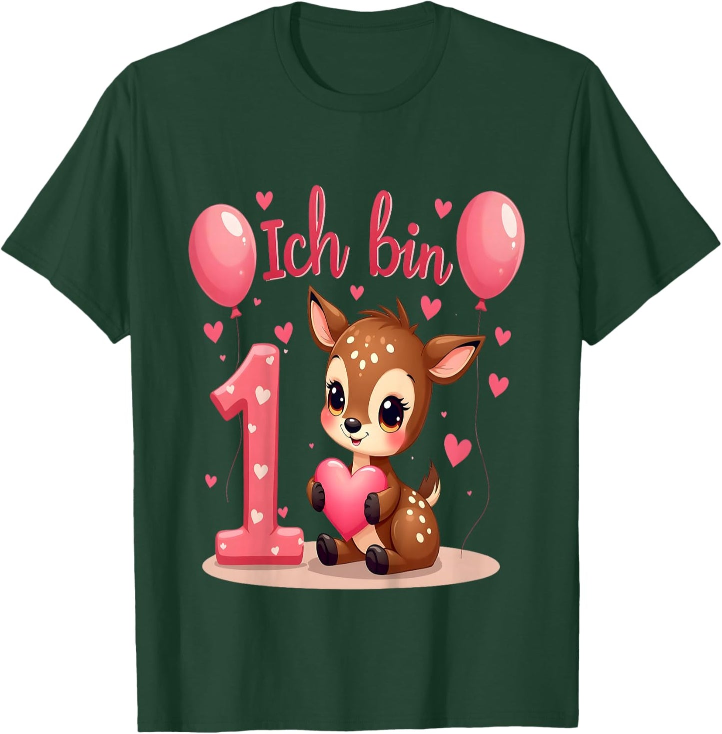 Children's Cute Deer I Am 1 Children's Birthday 1st Birthday Girl , black T-Shirt - T-Shirt | Forest