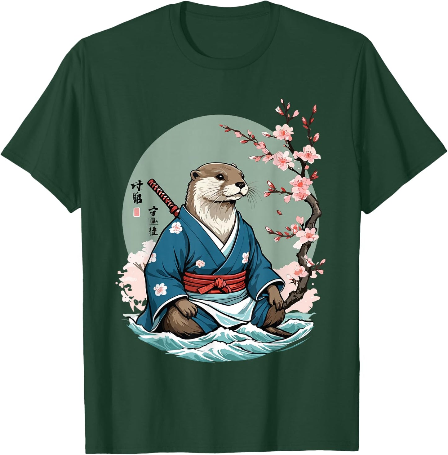 Aesthetic Otter Samurai in Water Funny Vintage Japan T-Shirt - T-Shirt | Forest