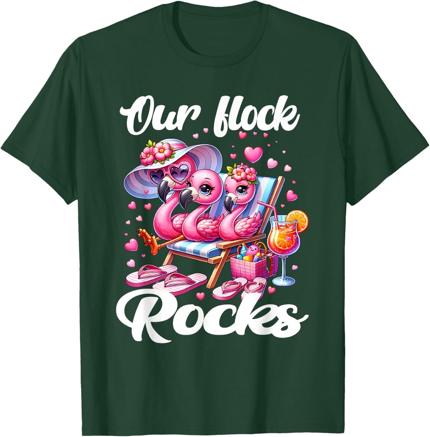 Our Flock Rocks Flamingo Summer Vacation Family Matching T-Shirt - T-Shirt | Forest