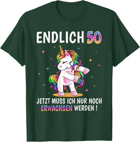 50th Birthday Woman Women Party Outfit Funny Unicorn , black T-Shirt - T-Shirt | Forest
