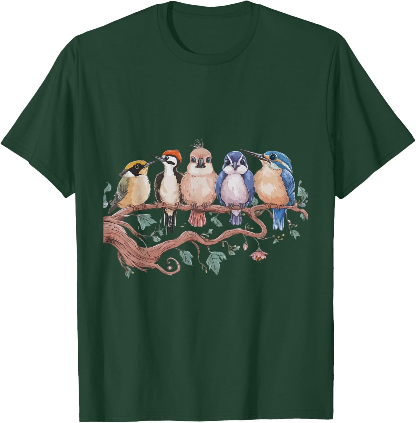 Whimsical Birdwatcher's Dream Perched Friends Cute Birds T-Shirt - T-Shirt | Forest