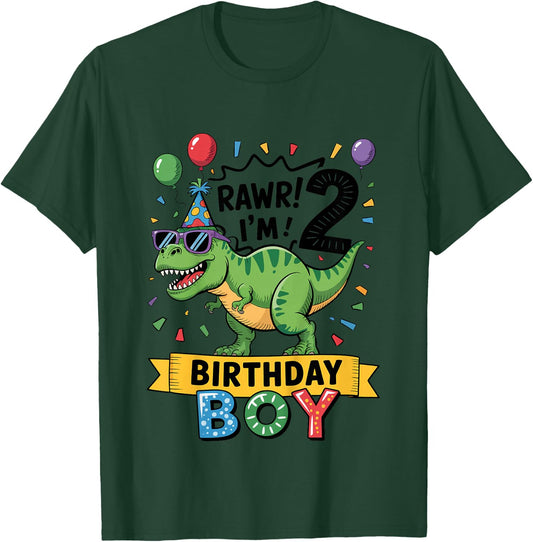 Kids 2nd Birthday Boy Dinosaur T-Rex Rawr I'm Two Years Old T-Shirt - T-Shirt | Forest