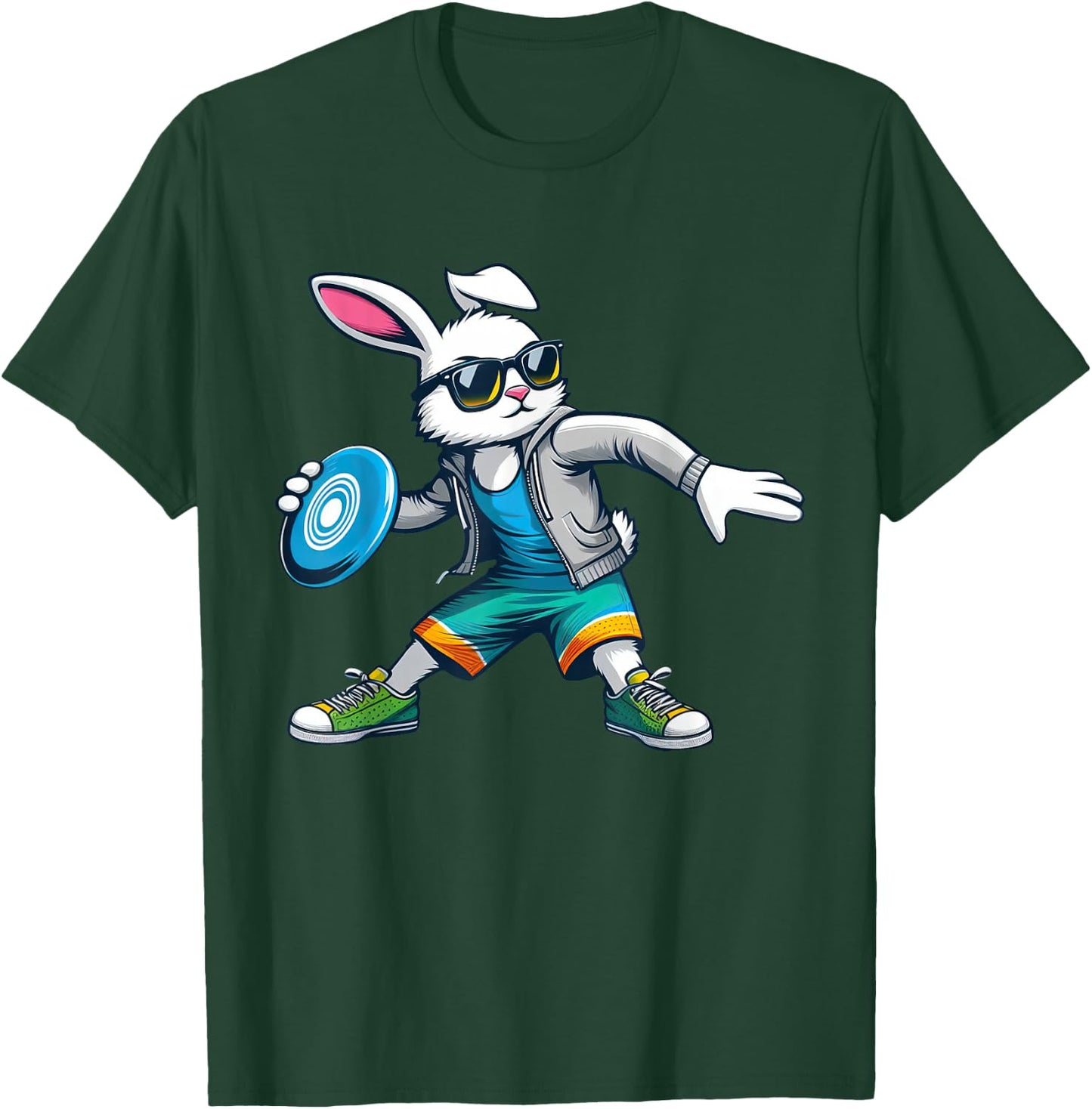 Funny Disc Golf Player Bunny Kids Men Easter T-Shirt - T-Shirt | Forest