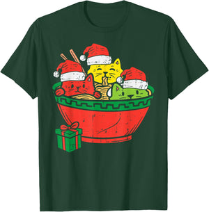 Santa Ramen Cats Anime Christmas Xmas Japanese Kids Girls T-Shirt - T-Shirt | Forest