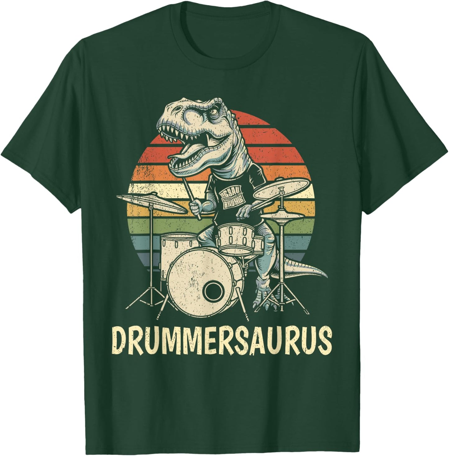 Drummersaurus T Rex Drummer Dinosaur Playing Drums Boys Kids T-Shirt - T-Shirt | Forest
