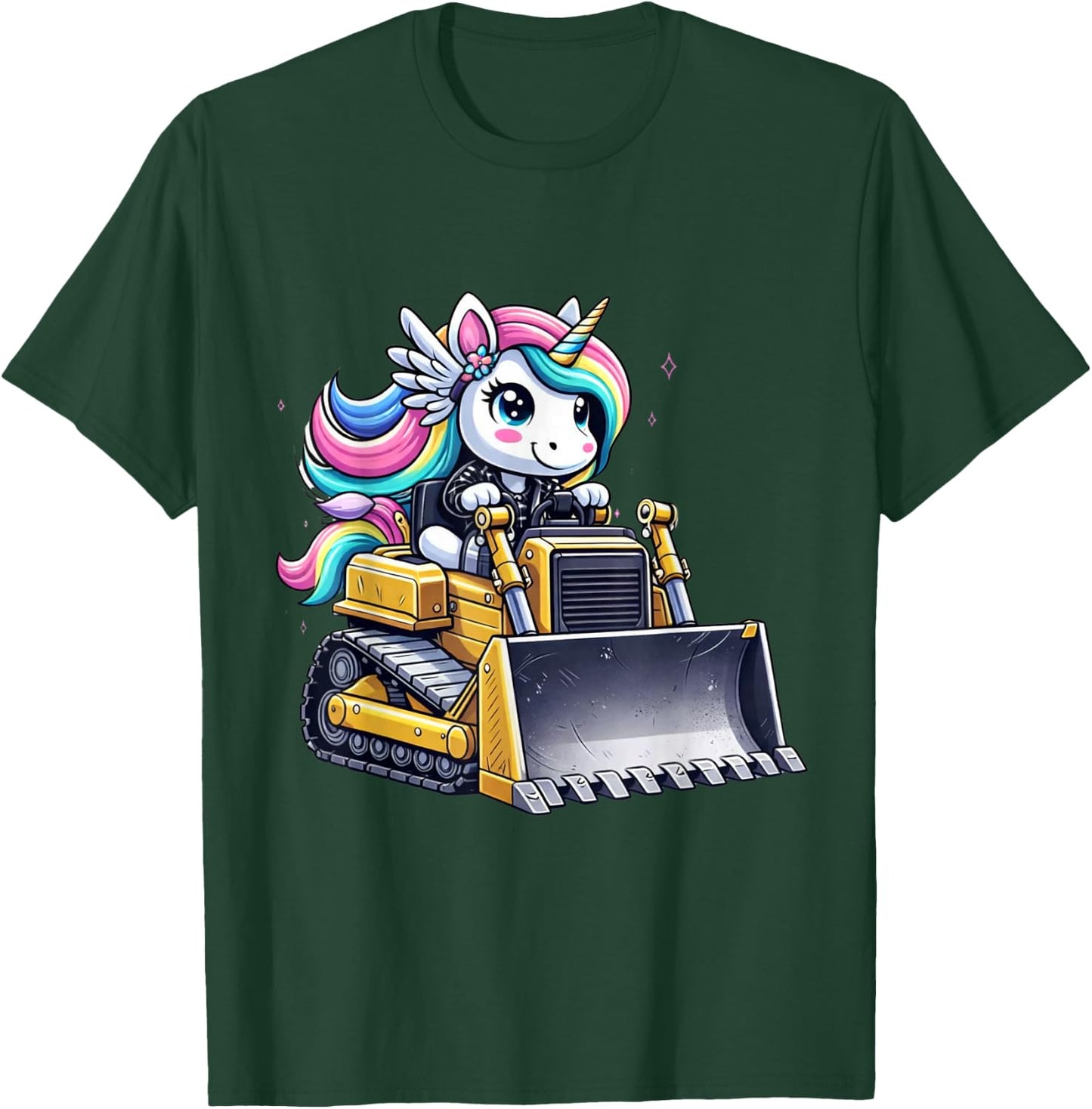 Unicorn Riding Bulldozer T-Shirt - T-Shirt | Forest