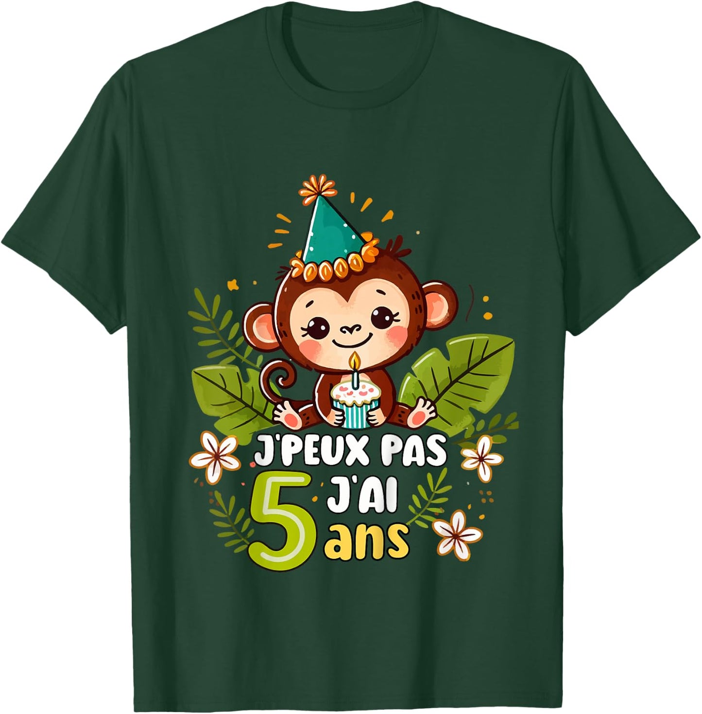 Child Je Peux Pas J'ai 5 Years Birthday Jungle Monkey Boy Green , Blue, 2 T-Shirt - T-Shirt | Forest